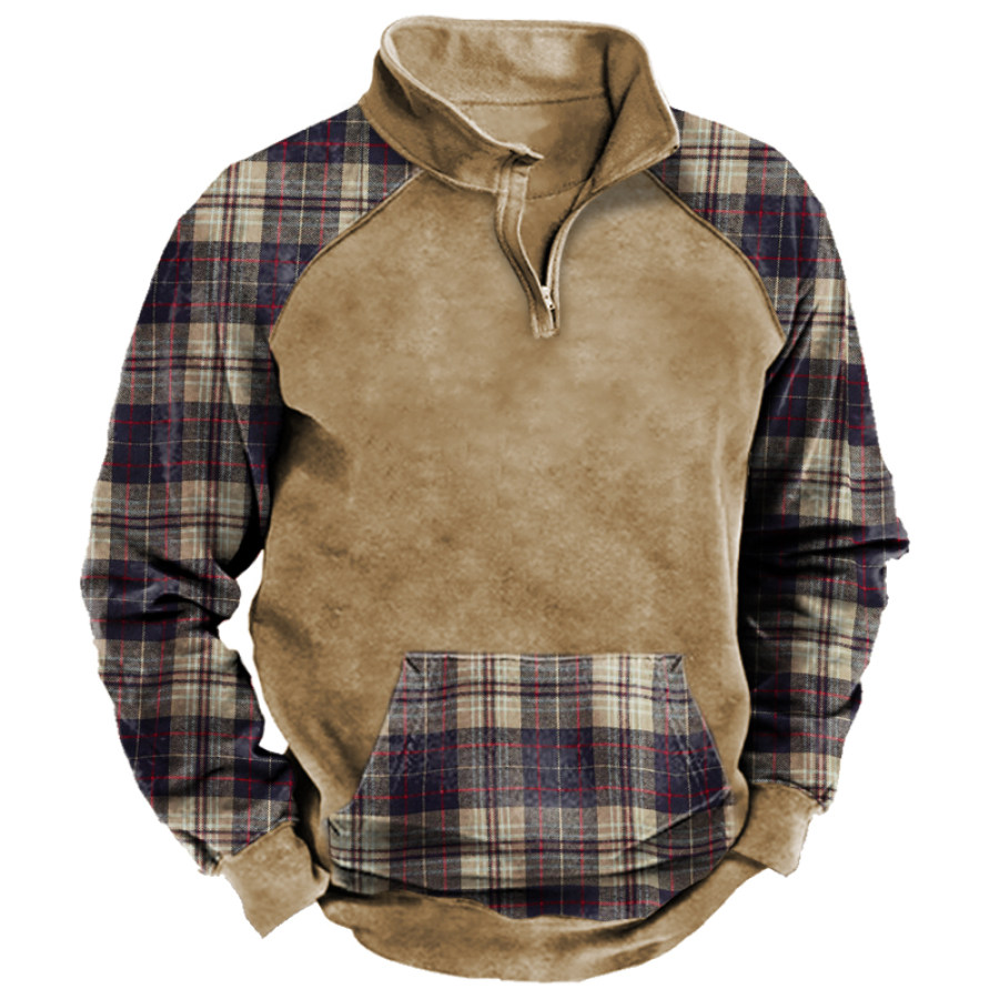 

Men's Winter Christmas Plaid Pocket Zip Lapel Sweatshirt