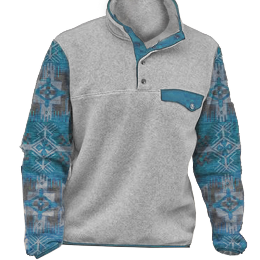 

Men's Outdoor Ethnic Print Polar Fleece Stand Collar Sweatshirt