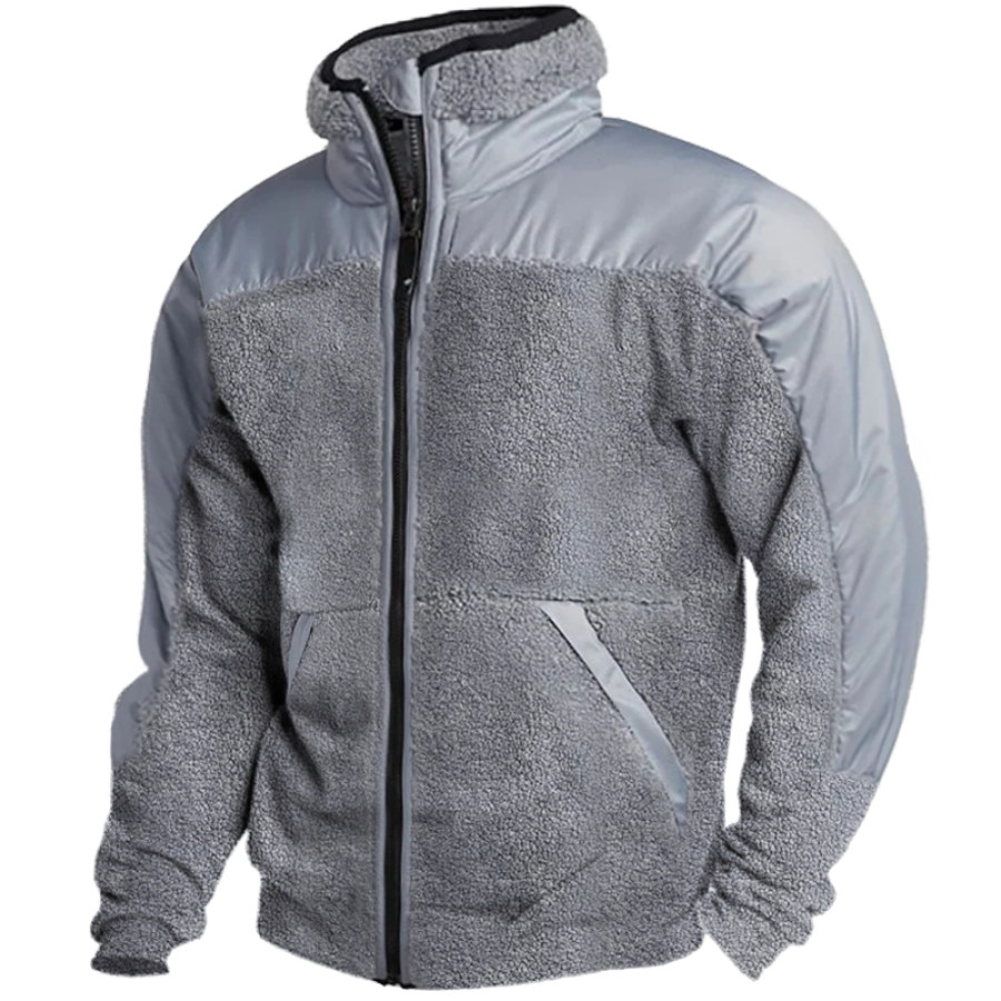 

Men's Vintage Thick Lamb Wool Stand Collar Pocket Tactical Jacket