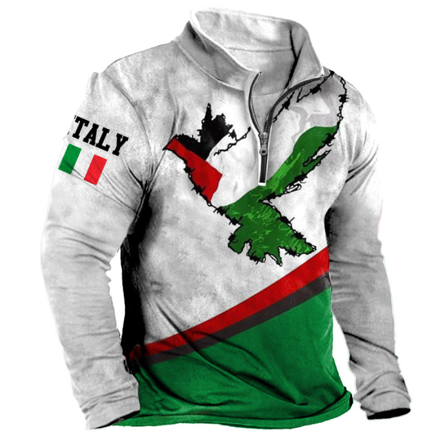 

Mens Vintage Peace Dove Italian Flag Print Half Zip T-Shirt