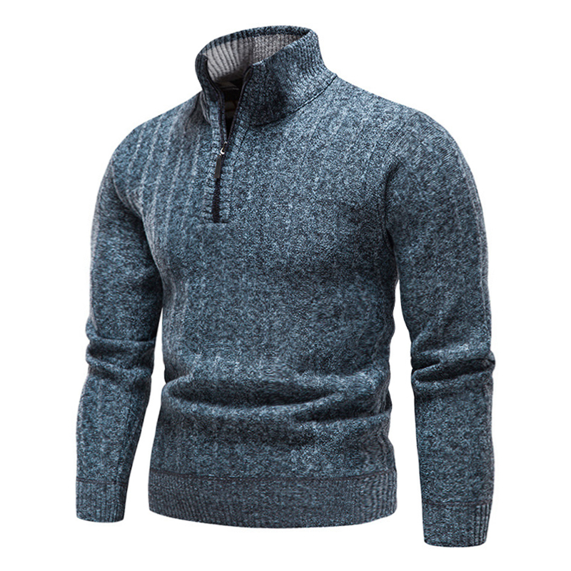 Men's Thermal Jacquard Knit Chic Zip Turtleneck Sweater
