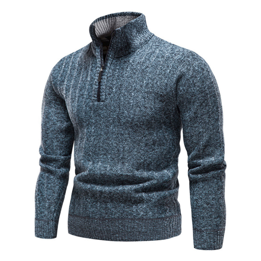 

Suéter Masculino De Malha Jacquard Térmica Com Zíper E Gola Alta