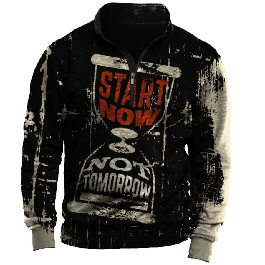 

Start Now Not Tomorrow Men's Time Hourglass Print Zip Half Turtleneck Sweatshirt