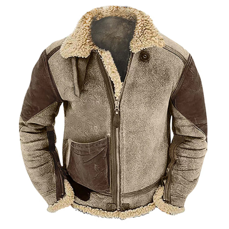 

Men's Western Vintage Colorblock Outdoor Fleece Jacket