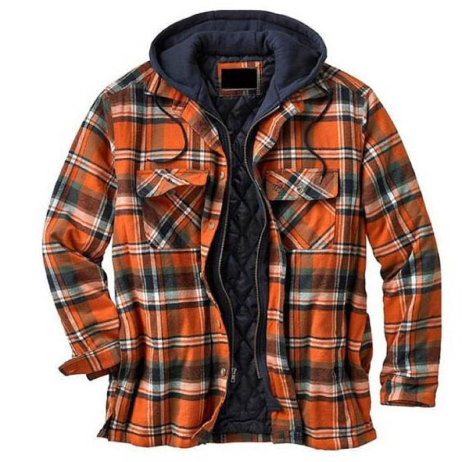 

Men's Plaid Casual Thickened Warm Fake Two-Piece Hooded Jacket