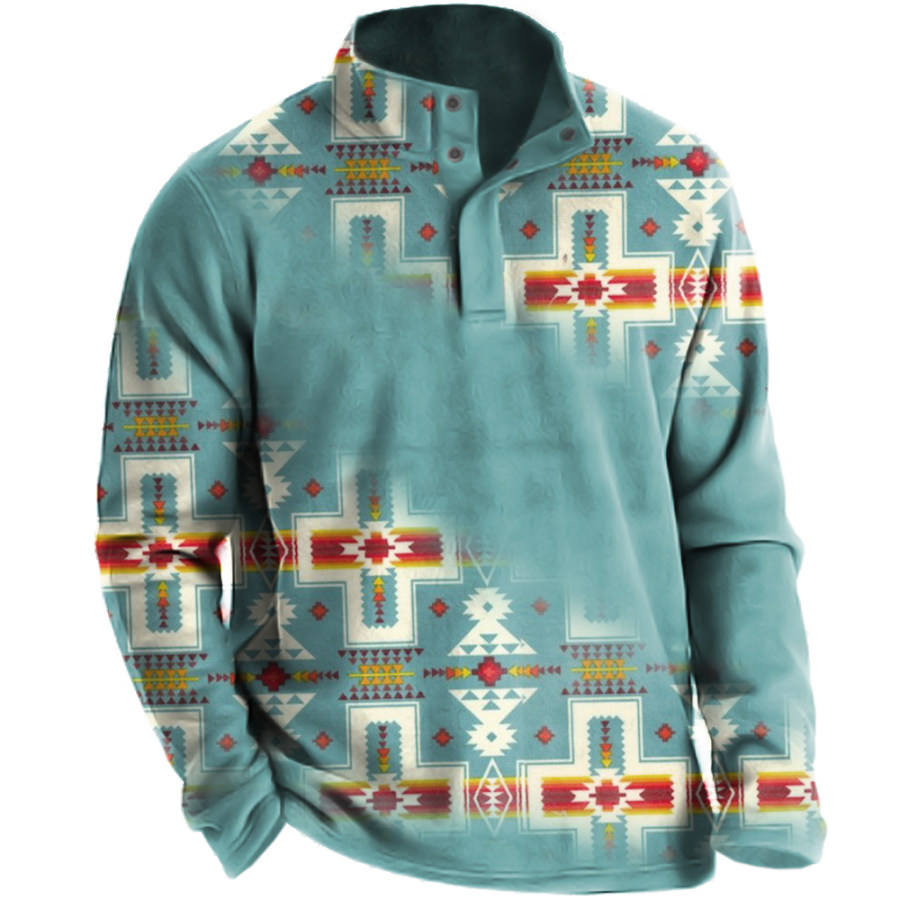 

Men's Vintage Western Print Stand Collar Sweatshirt