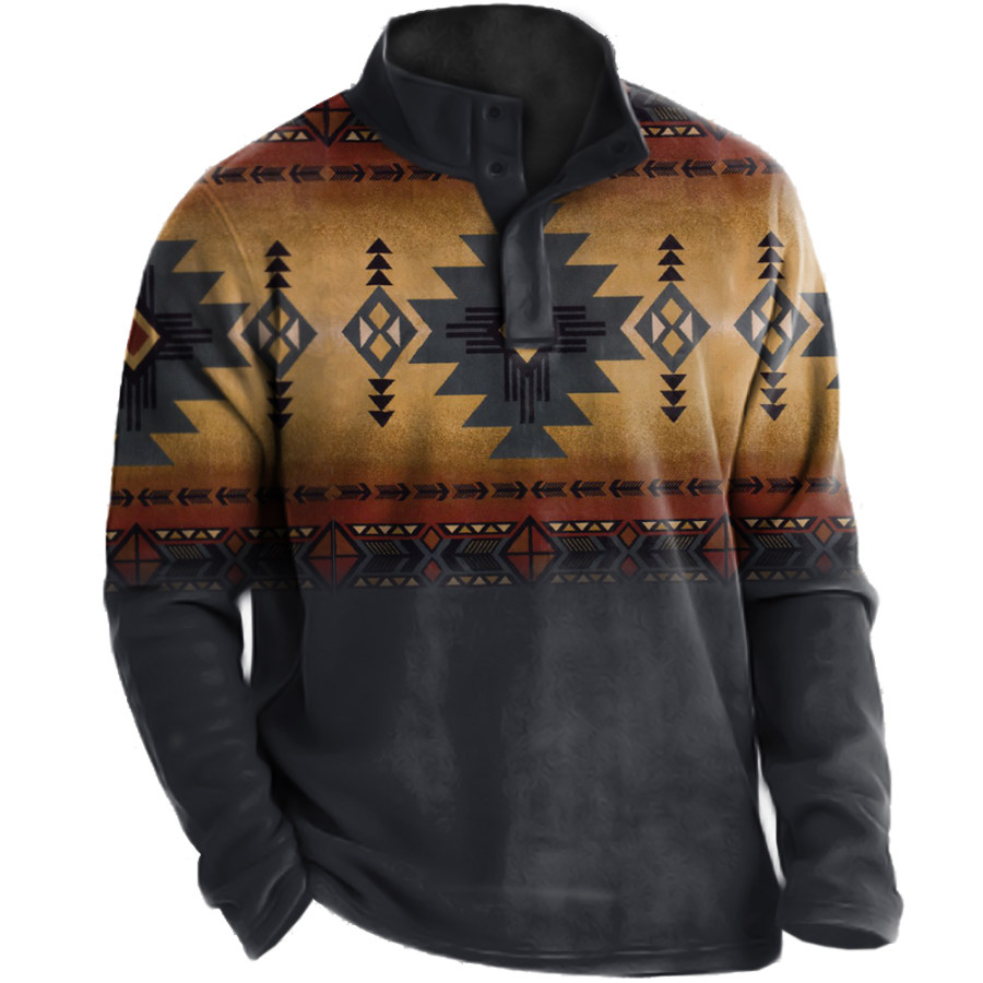 

Men's Vintage Western Print Stand Collar Sweatshirt