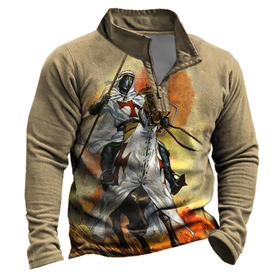 

Men's Outdoor Templars Print Zipper Sweatshirt