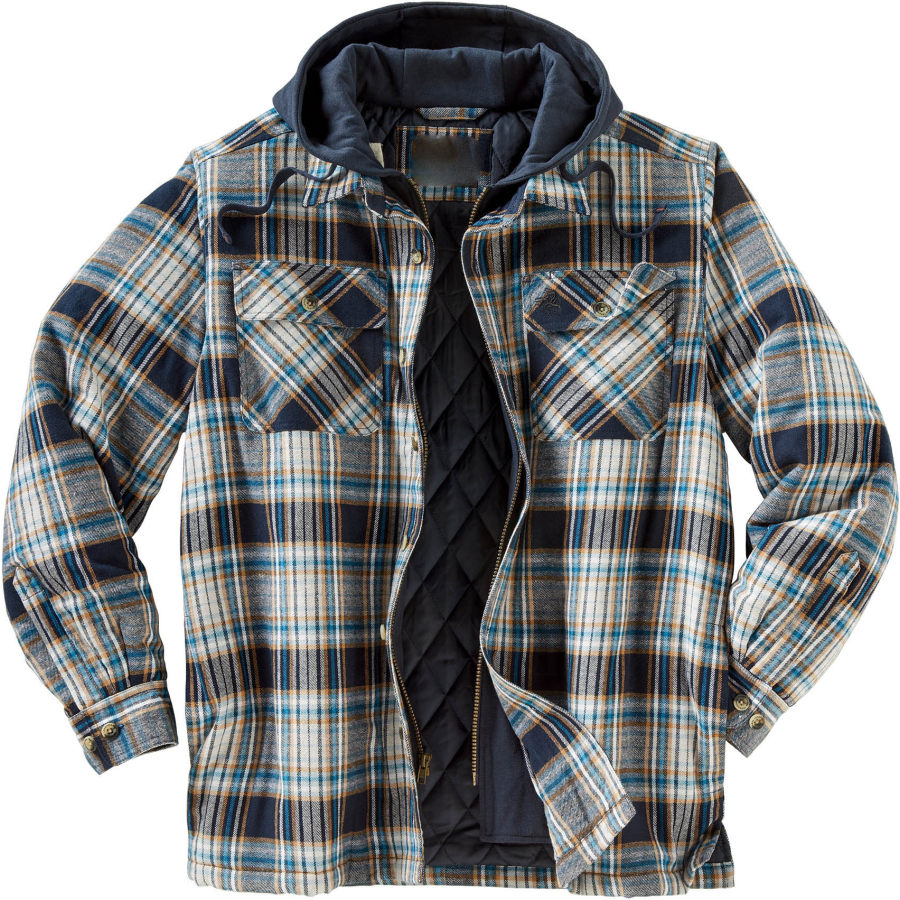 

Men's Plaid Christmas Thickened Warm Fake Two-Piece Hooded Jacket