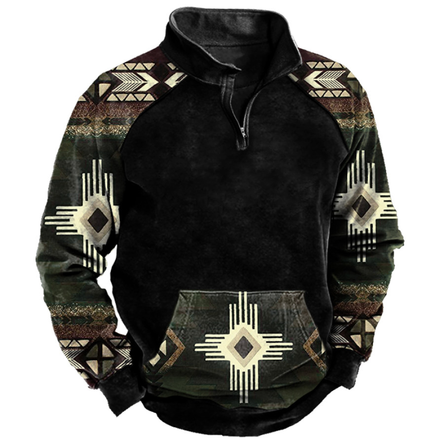 

Men's Winter Aztec Contrast Lapel Sweatshirt
