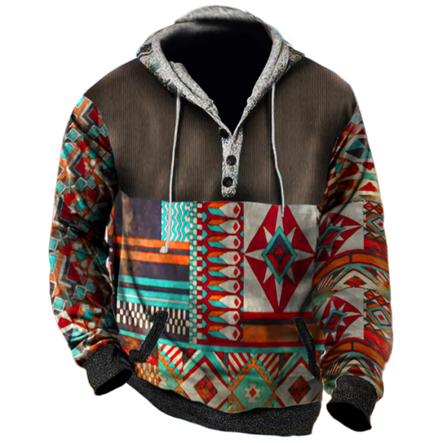 

Men's Retro Western Ethnic Printed Hoodie
