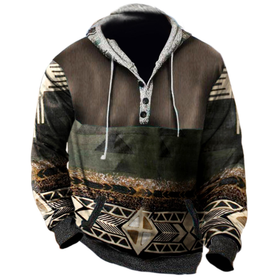 

Men's Retro Western Ethnic Printed Hoodie