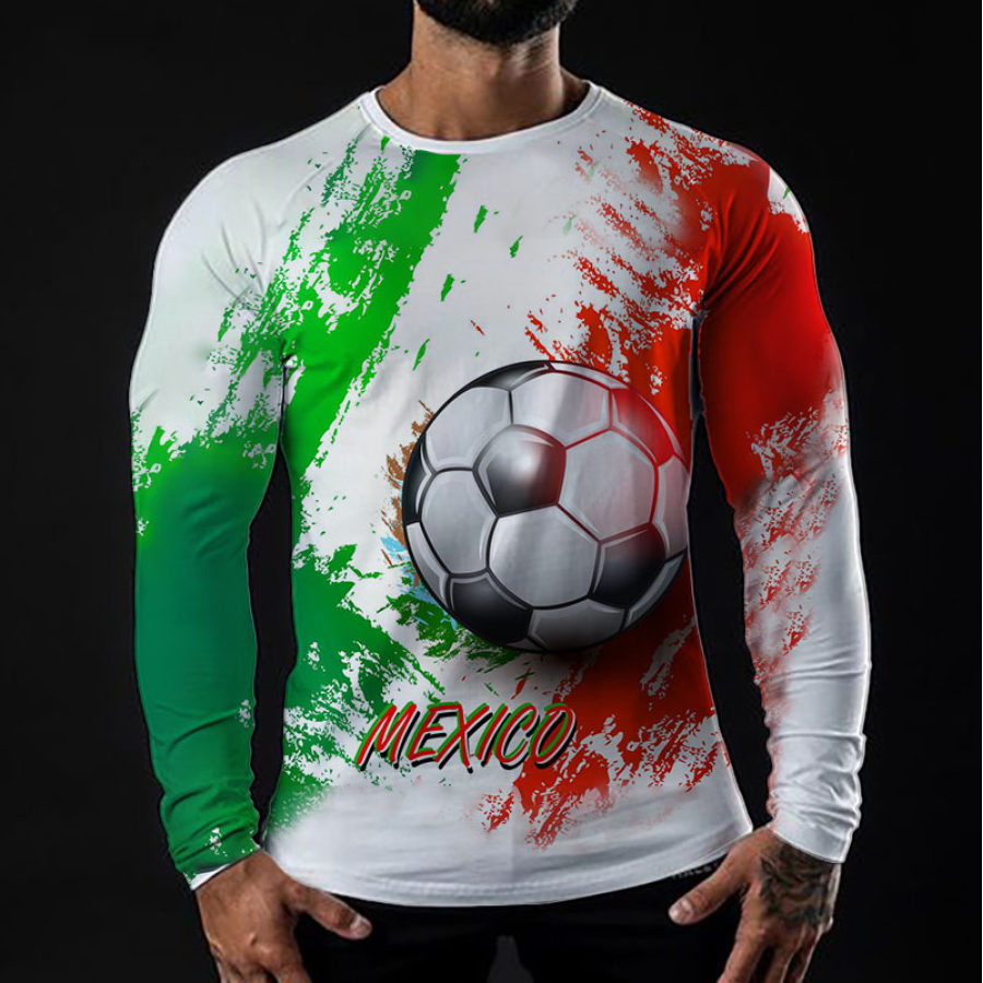 

Men's Mexico Soccer Print Long Sleeve T-Shirt
