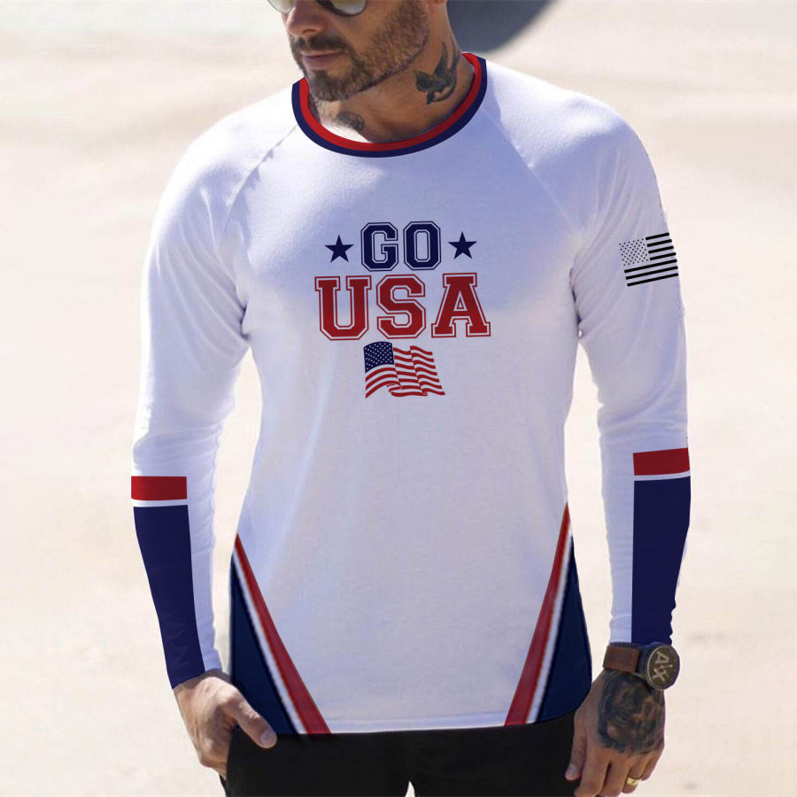 

Men's Go Team USA American Flag Print Long Sleeve T-Shirt