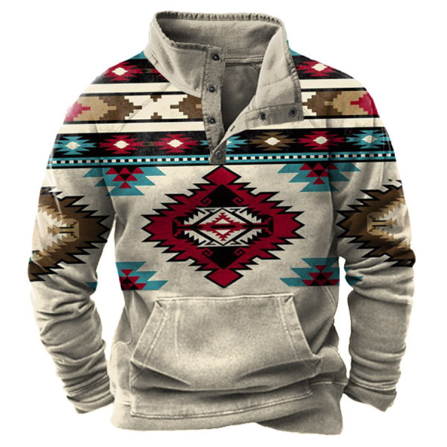

Men's Vintage Ethnic Print Snap Sweatshirt