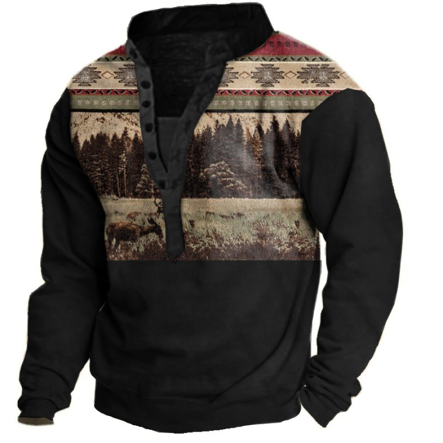 

Men's Winter Aztec Contrast Henley Sweatshirt