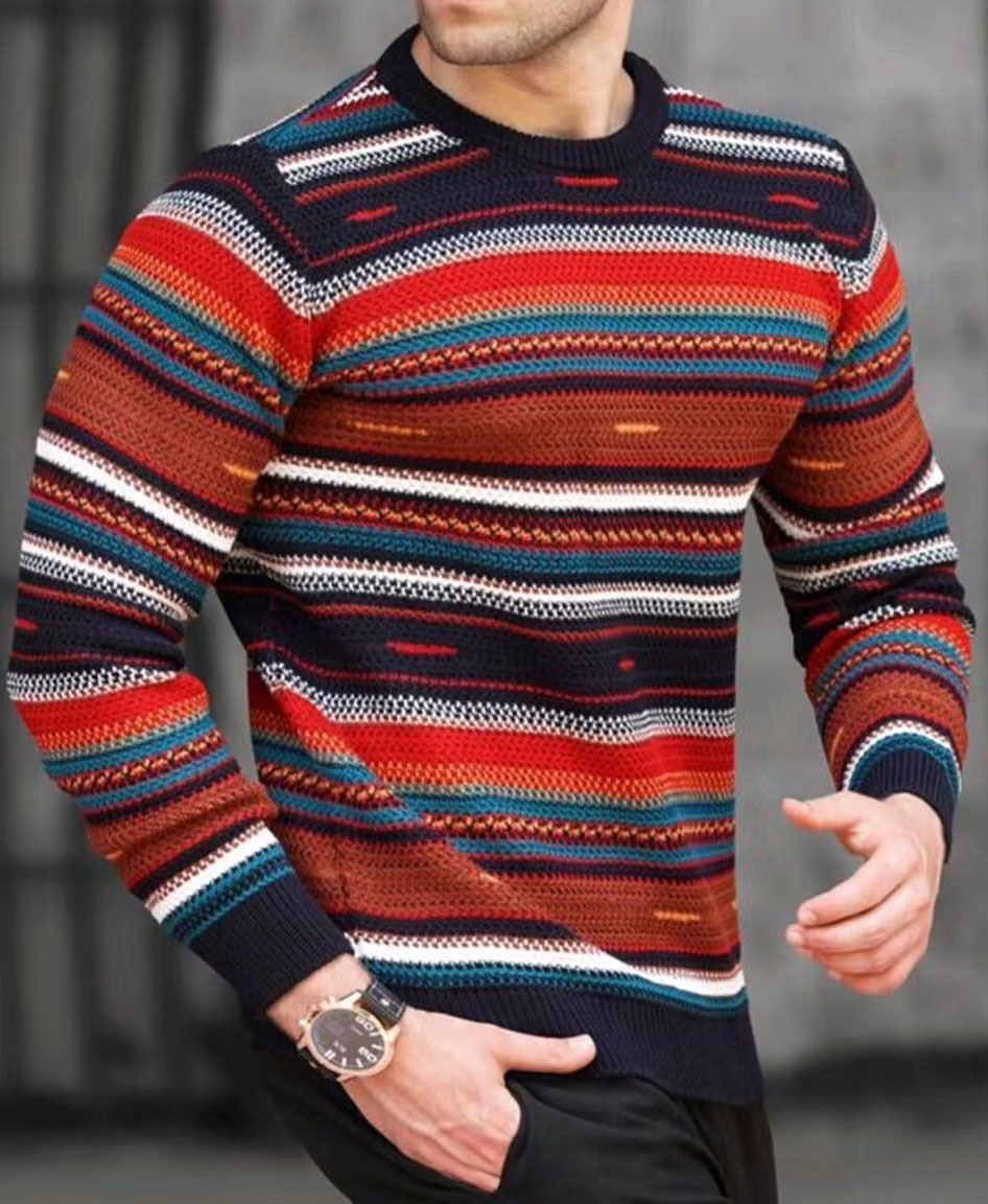 Men's Outdoor Vintage Colorful Chic Striped Knit Sweater