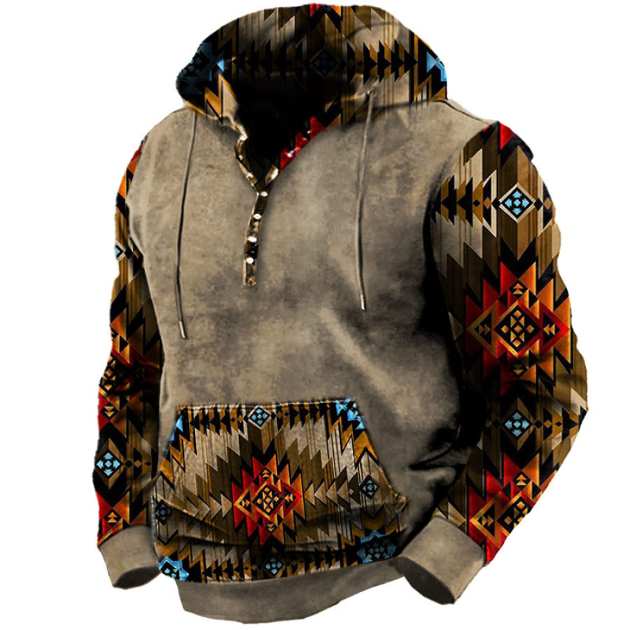 

Herren Vintage Outdoor Ethnic Print Pocket Tactical Hoodie