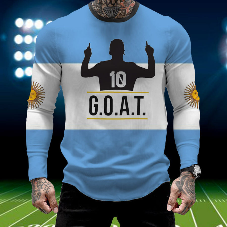 

Men's GOAT Argentina Soccer No. 10 Fan Print T-Shirt
