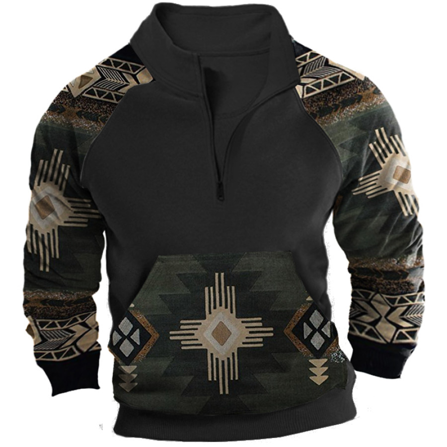 

Men's Retro Ethnic Zip Half Turtleneck Sweatshirt