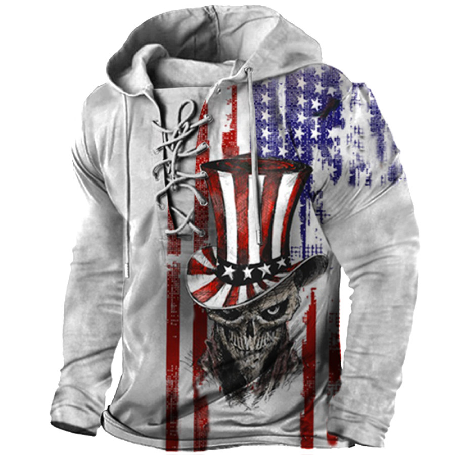 

Men's Vintage Flag Clown Lace-Up Hoodie T-Shirt