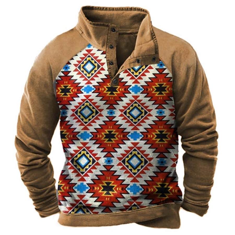 

Men's Vintage Ethnic Print Snap Sweatshirt