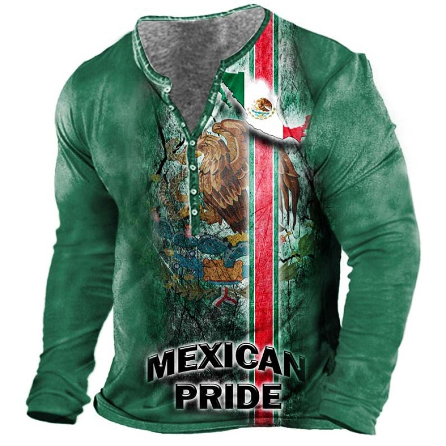 

Men's Outdoor Mexican Pride Print Henley T-Shirt