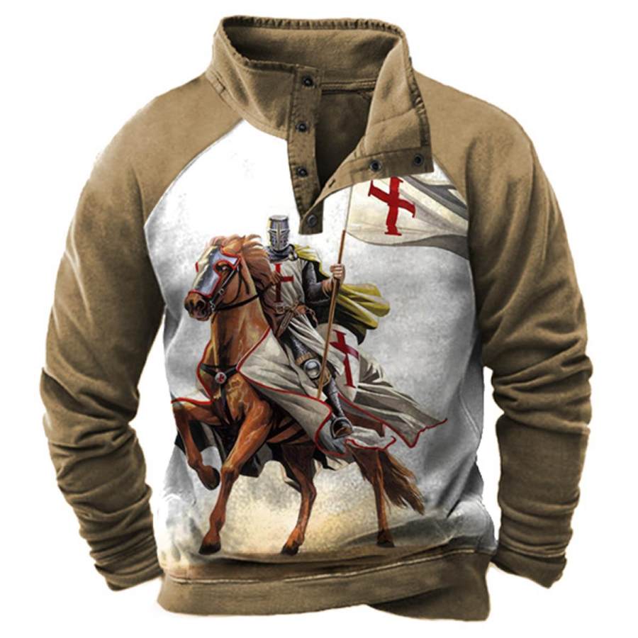 

Men's Vintage Templar Print Snap Sweatshirt