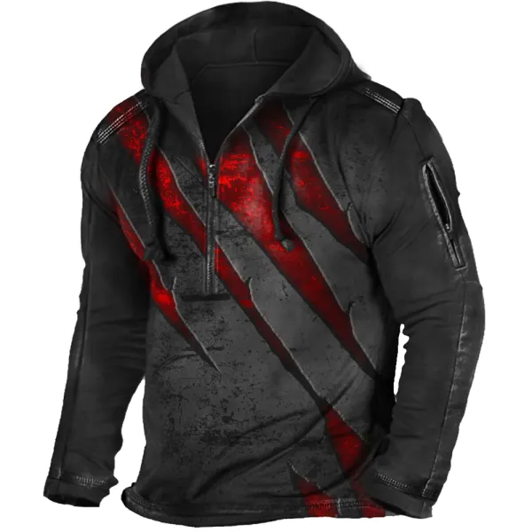 Men's Vintage Flower Half Zip Collar Tactical Hoodie - Cotosen.com
