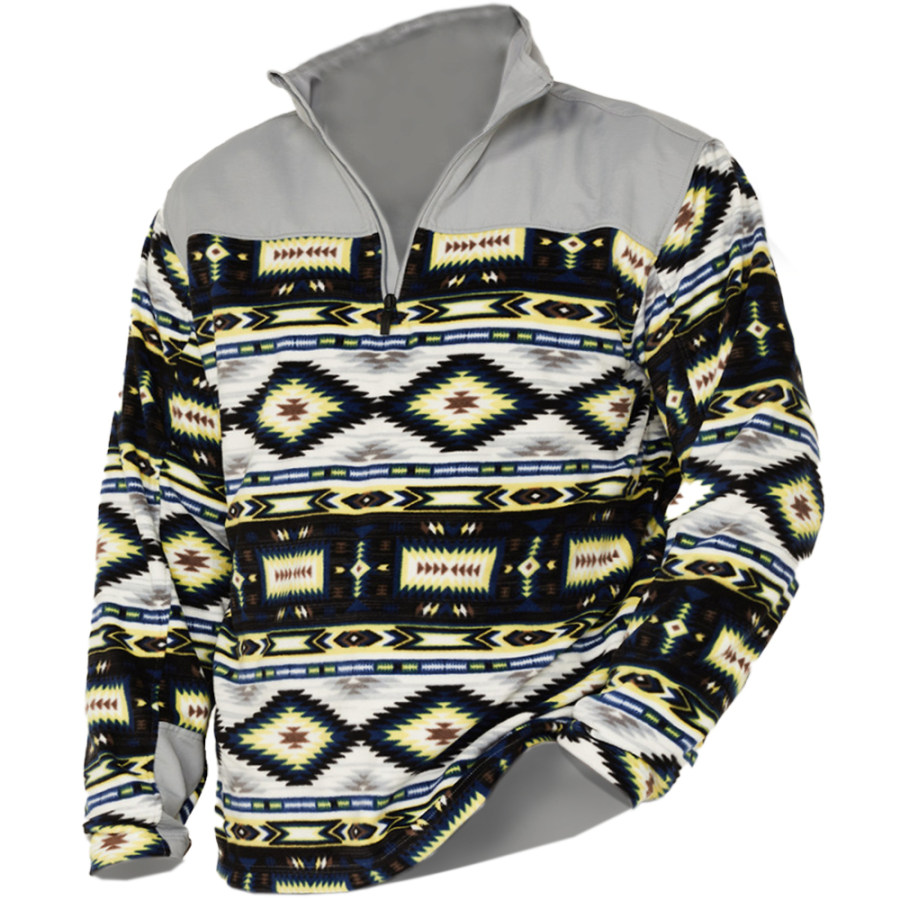 

Men's Outdoor Retro Western Print Zip Up Collar Sweatshirt