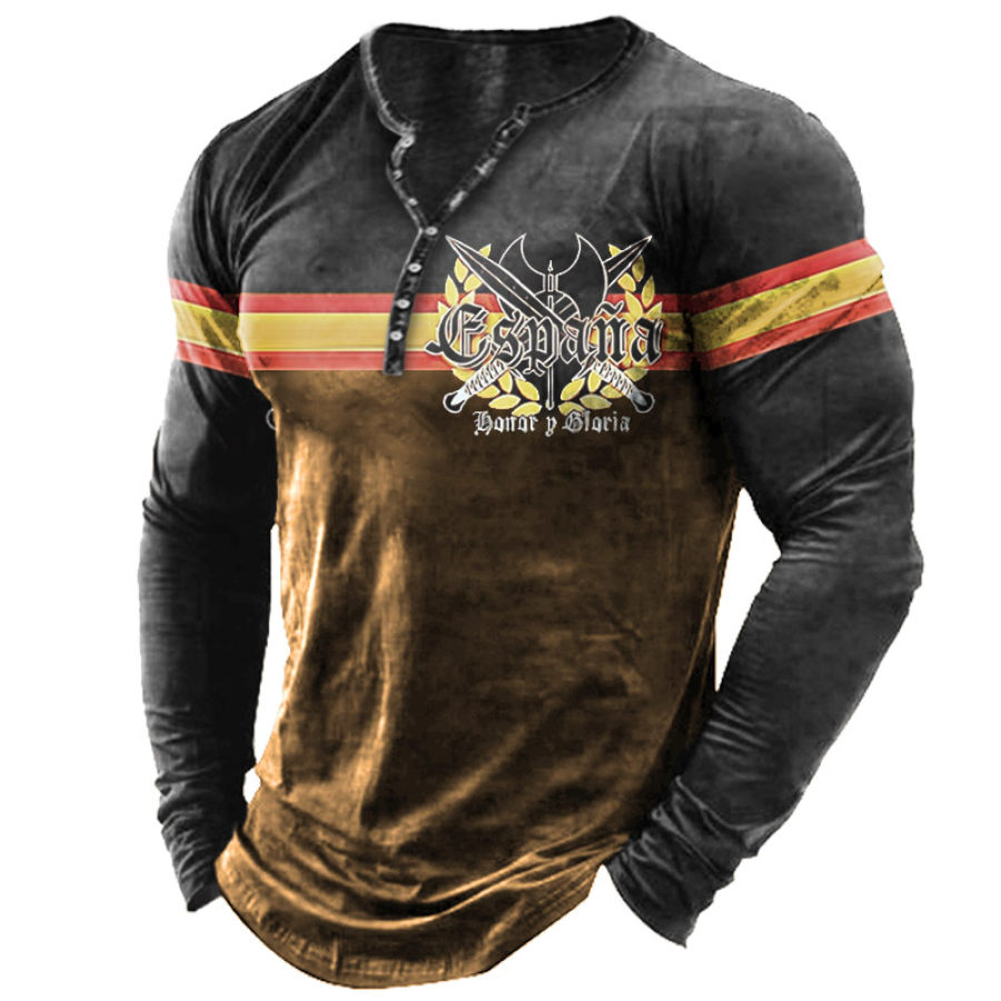 

Men's Vintage Spanish Tone Print Henley T-Shirt
