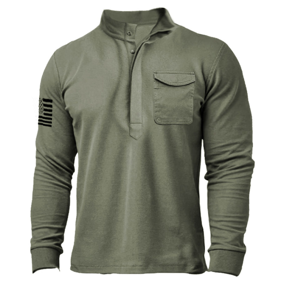 

Men's Retro Outdoor Training Pocket Tactical Half Open Collar T-Shirt