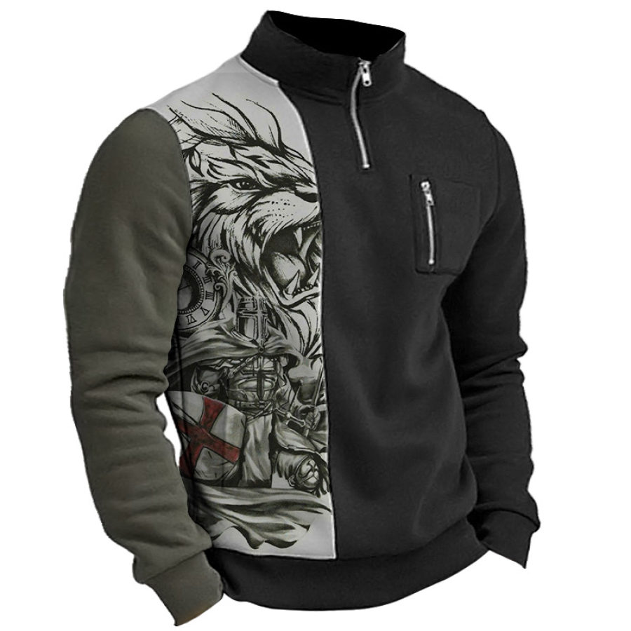 

Men's Vintage Templar Lion Print Contrast Panel Sweatshirt