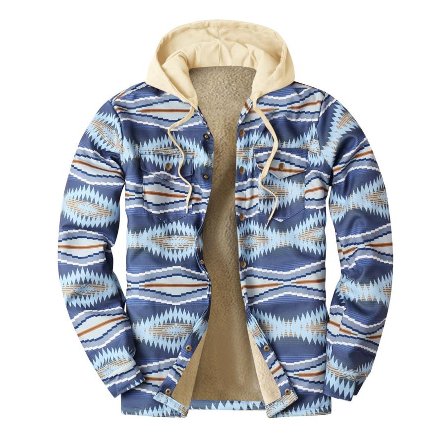 

Men's Vintage Lined Plus Fleece Print Hooded Jacket