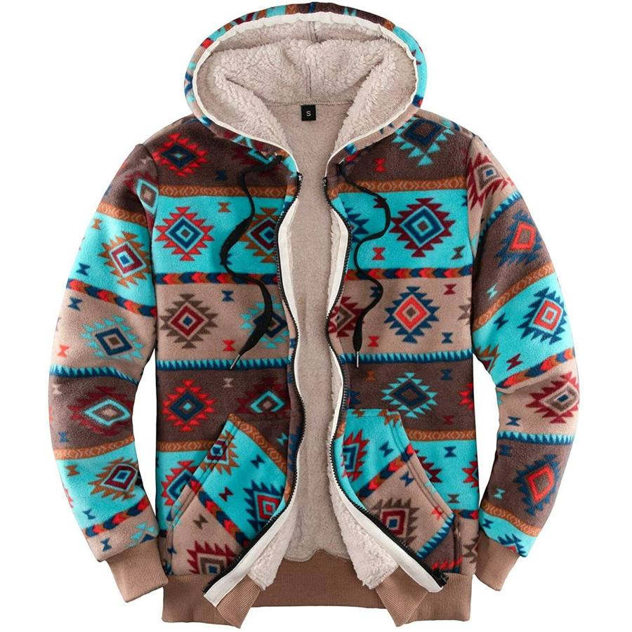 

Men's Vintage Lined Plus Fleece Zip Flag Print Hooded Jacket