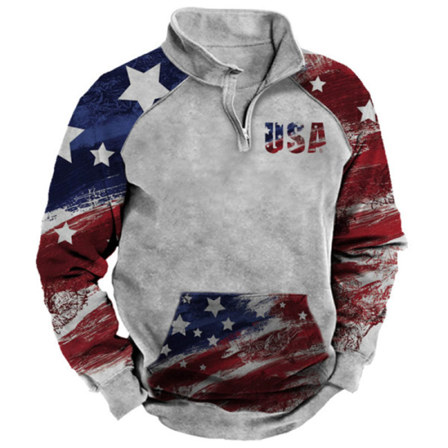 

Men's Vintage American Flag Print Turtleneck Sweatshirt