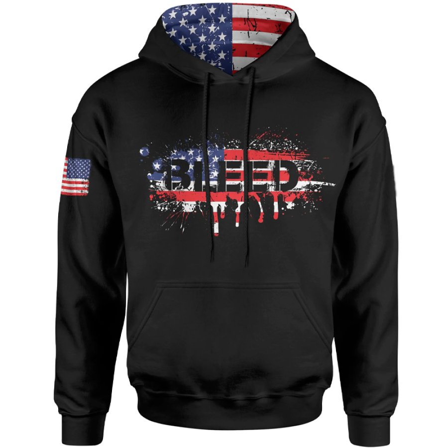 

Men's Vintage American Flag Bleed Print Hoodie