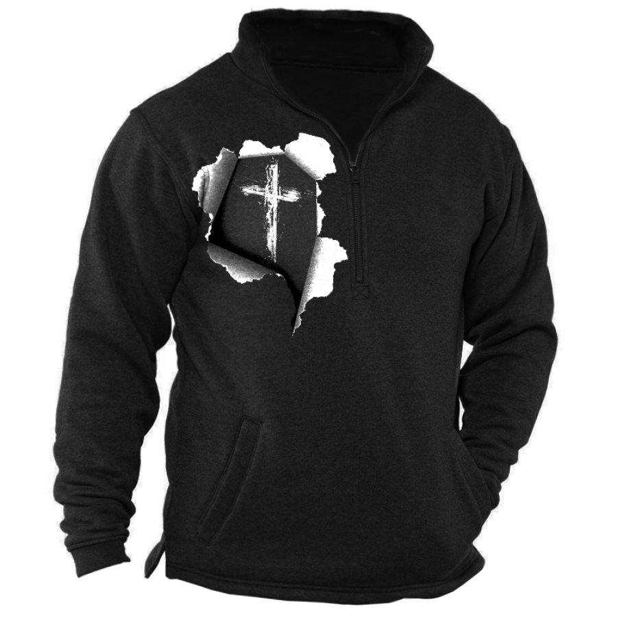 

Men's Zip Turtleneck Cross Faith Print Sweatshirt