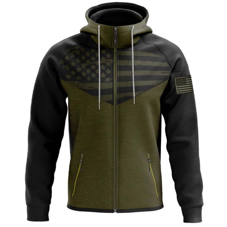 

Men's Military Flag Print Full Zip Hooded Jacket