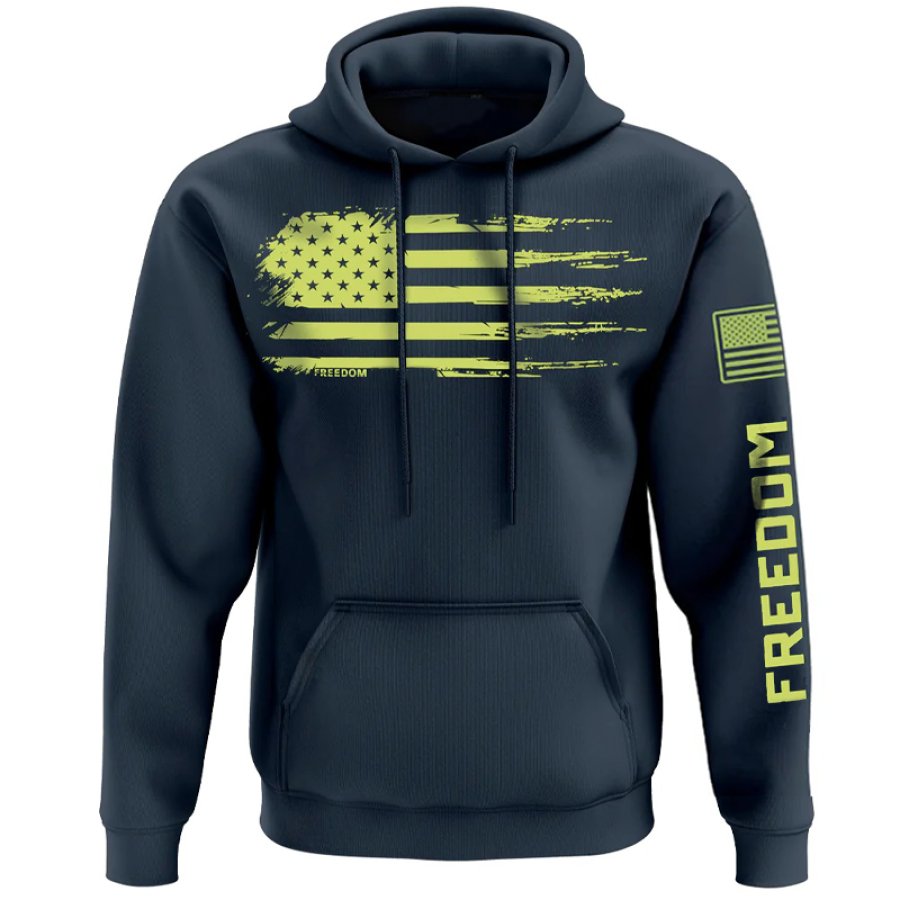 

Men's Vintage American Flag Freedom Print Hoodie