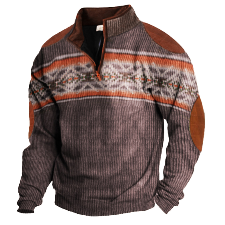 

Men's Vintage Print Half Cardigan Sweatshirt