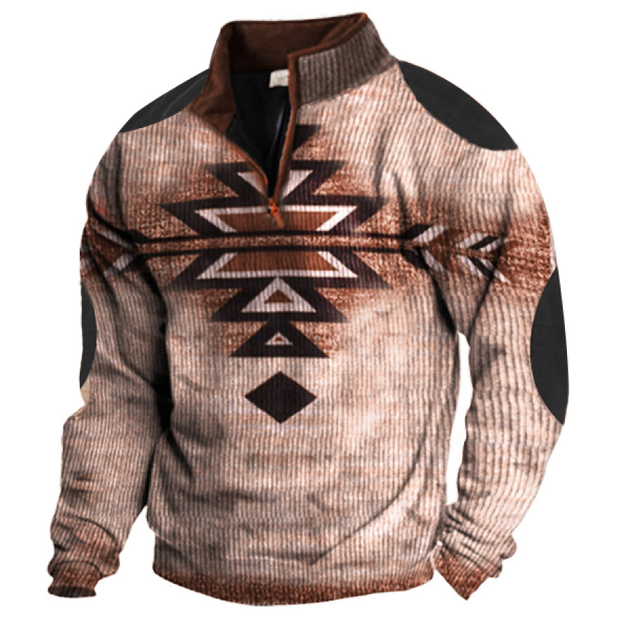 

Men's Vintage Print Half Cardigan Sweatshirt