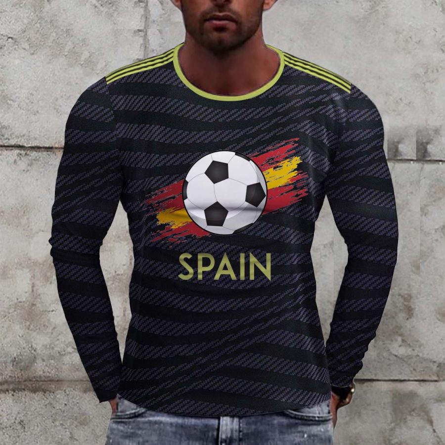

Men's Spain Soccer Print Long Sleeve T-Shirt