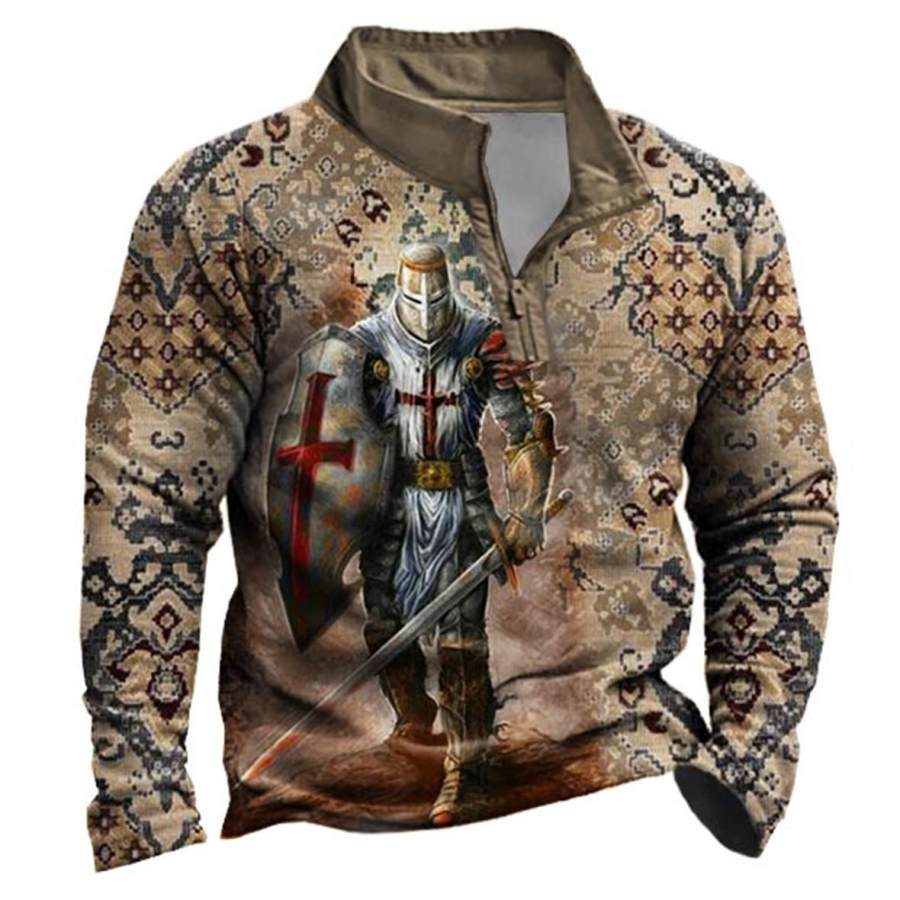 

Men's Vintage Templar Print Zipper Sweatshirt