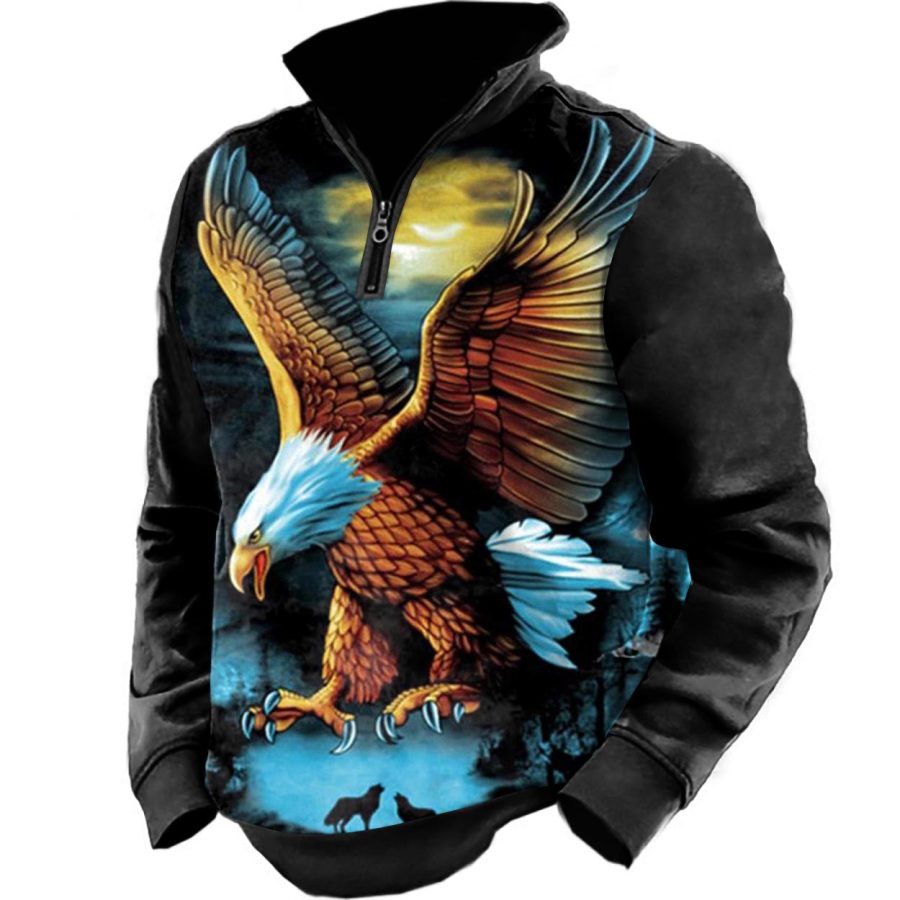

Men's Outdoor Eagle Print Zipper Sweatshirt