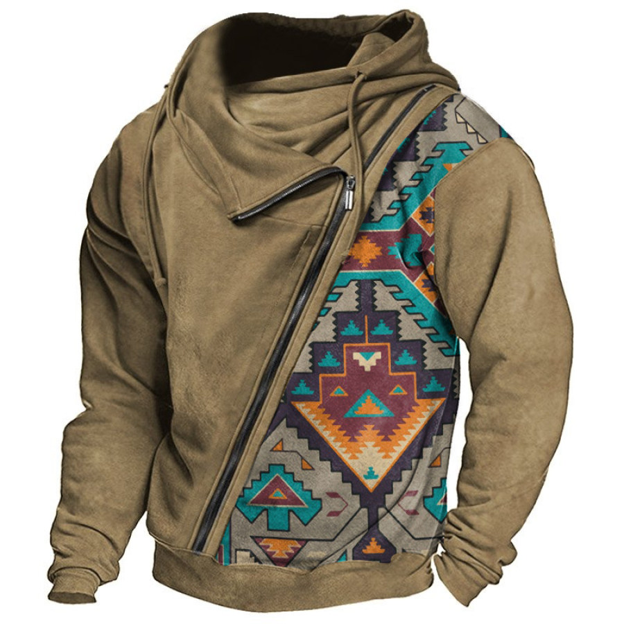 

Men's Vintage Ethnic Print Zip Hoodie Sweatshirt