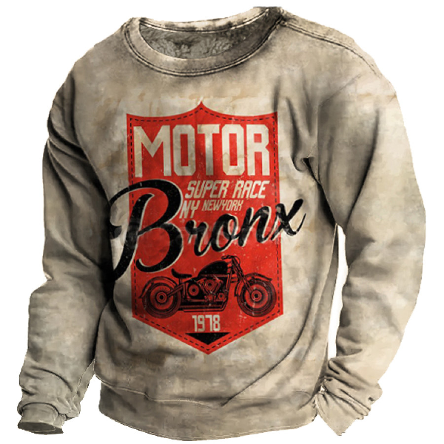

Men's Vintage Motorcycle Print Fleece Liner Sweatshirt