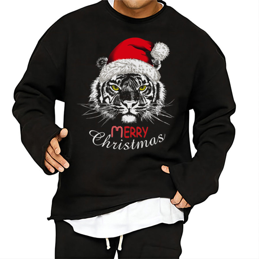 

Men's Outdoor Christmas Tiger Print Crew Neck Sweatshirt