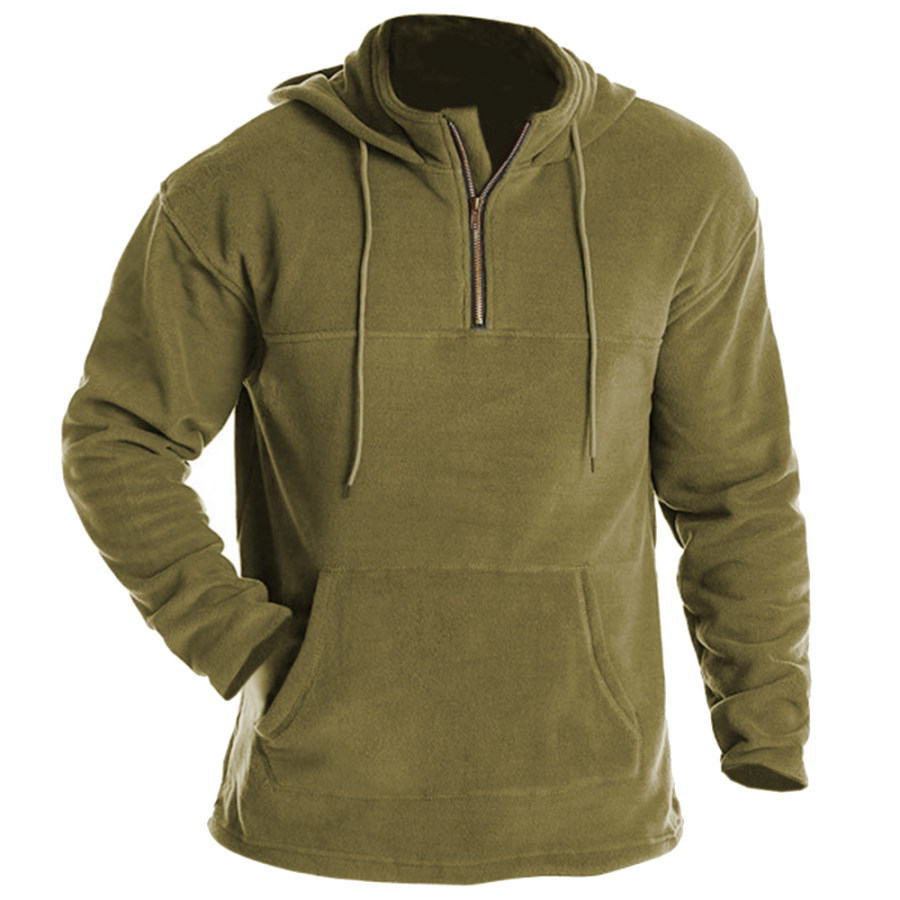 

Men's Outdoor Loose Flannel Zip Collar Hooded Sweatshirt