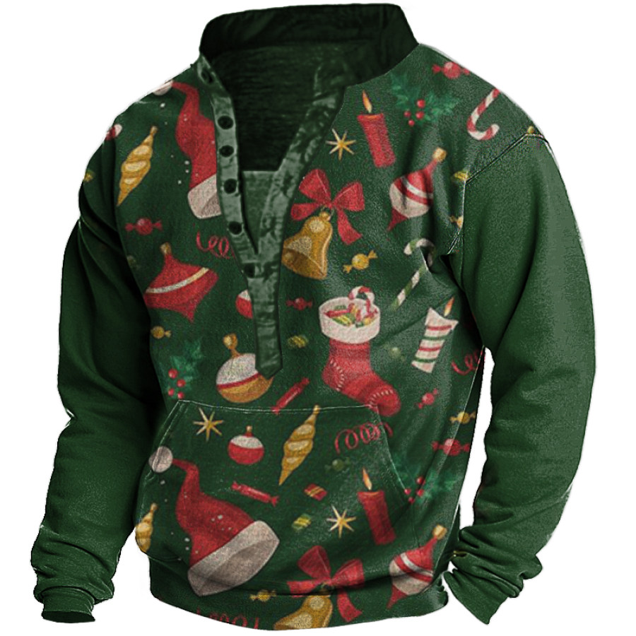 

Men's Christmas Print Henley Collar Sweatshirt